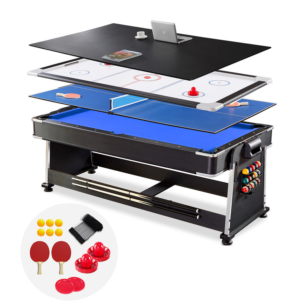 ActiveGo AirShot 4-IN-1 Billiards, Air Hockey and Ping Pong Table, Easy-Flip Change and All Equipment Included