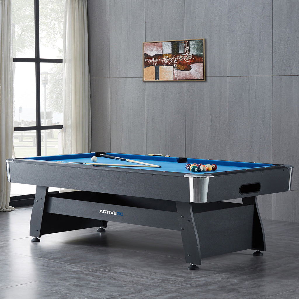 ActiveGo BreakShot 8ft High Speed Velvet Cloth Pool and Billiards Table with Ball Return, Solid Legs, and Pool Cues, Balls and Accessories Included