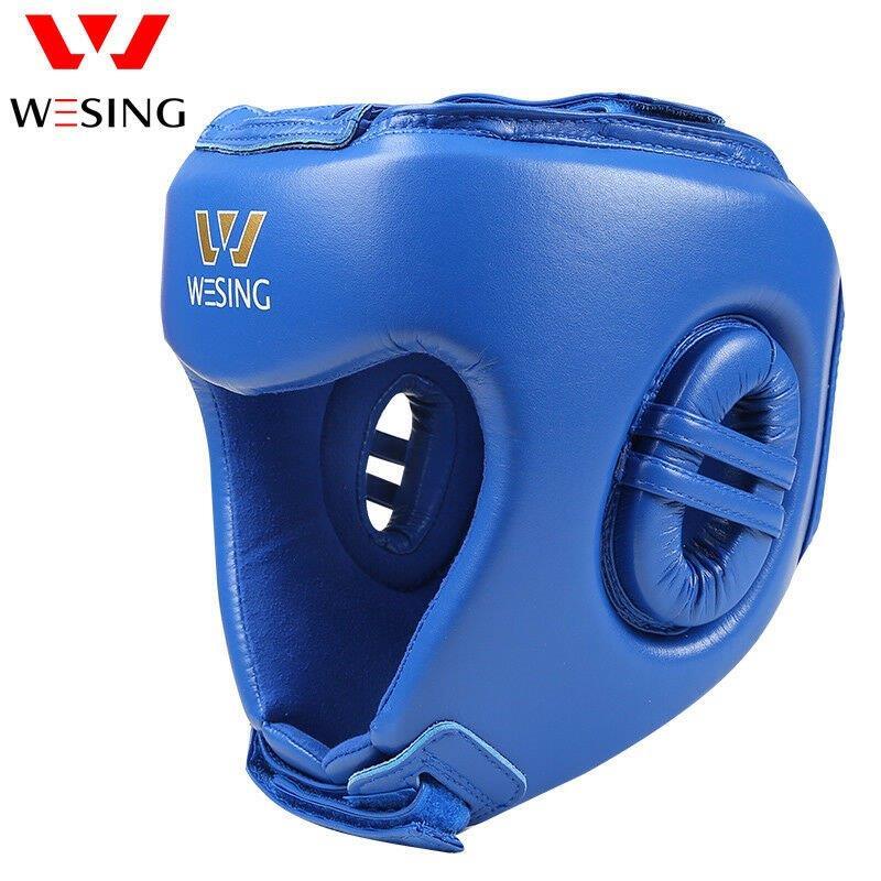 WESING AIBA APPROVED LEATHER  HEAD GUARD[Large Blue]