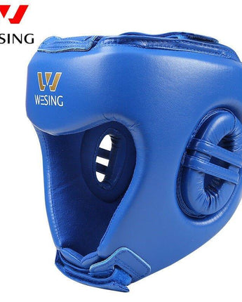 WESING AIBA APPROVED LEATHER  HEAD GUARD[Large Blue]