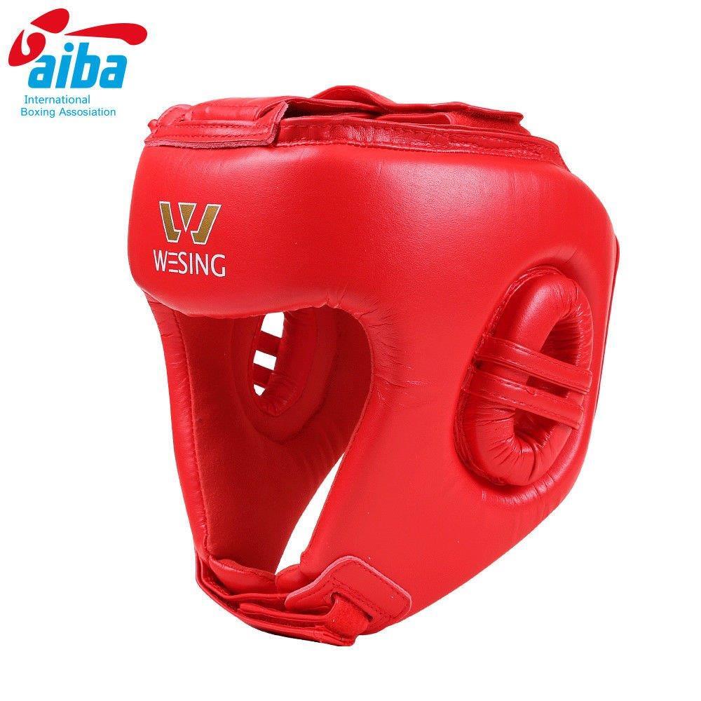 WESING AIBA APPROVED LEATHER  HEAD GUARD[Medium Red]