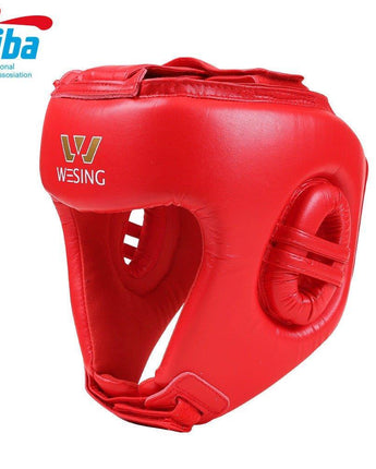 WESING AIBA APPROVED LEATHER  HEAD GUARD[Medium Red]