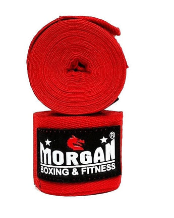 MORGAN COTTON BOXING HAND WRAPS 180inch - 4m long (PAIR)[Red]