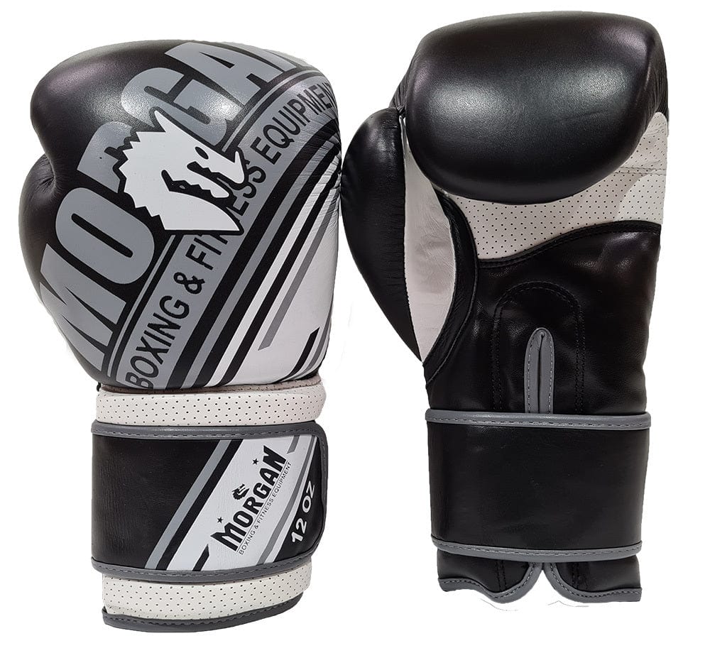 MORGAN AVENTUS LEATHER BOXING GLOVES (10OZ - 16OZ) [Black/White 10oz]