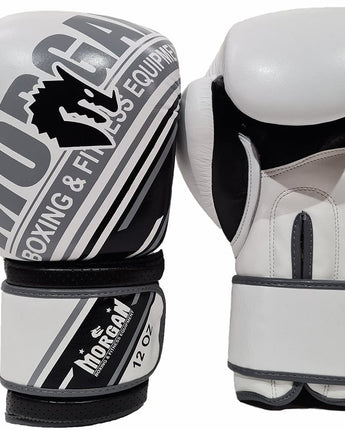 MORGAN AVENTUS LEATHER BOXING GLOVES (10OZ - 16OZ) [White/Black 10oz]