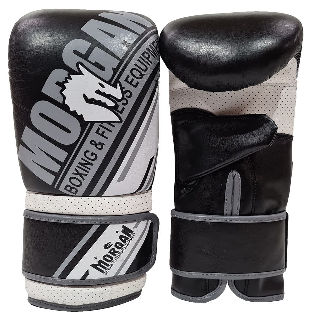 MORGAN AVENTUS LEATHER CURVED BAG MITTS [Black/White Large]