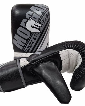 MORGAN AVENTUS LEATHER CURVED BAG MITTS [Black/White Large]