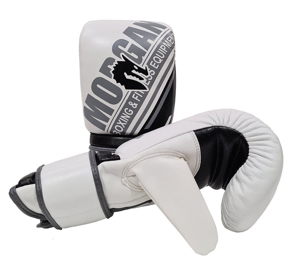 MORGAN AVENTUS LEATHER CURVED BAG MITTS [White/Black Large]