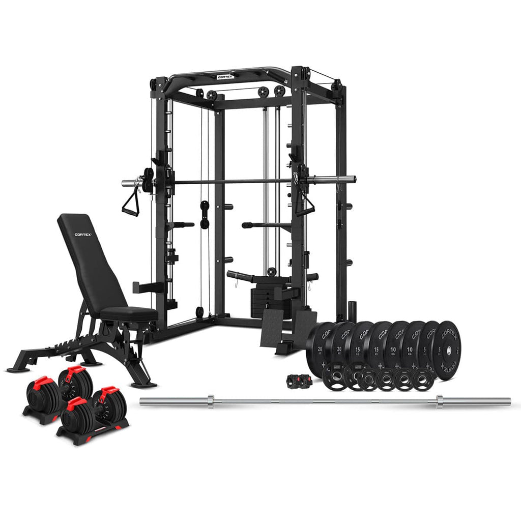 CORTEX SM20 Smith Station with 130kg Olympic Bumper Weight, Bar, 48kg Revolock and Bench Set