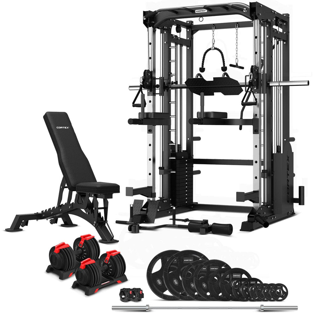 CORTEX SM-25 6-in-1 Power Rack with Smith & Cable Machine with 48kg Revolock V2 Adjustable Dumbbells + 100kg Essentials Package