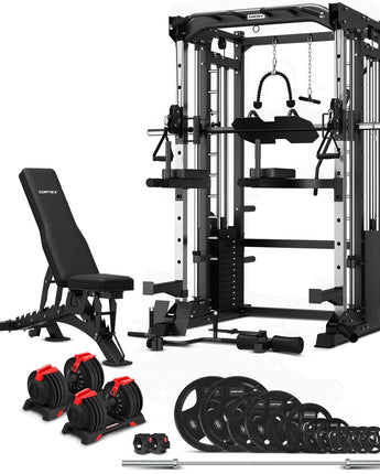 CORTEX SM-25 6-in-1 Power Rack with Smith & Cable Machine with 48kg Revolock V2 Adjustable Dumbbells + 100kg Essentials Package