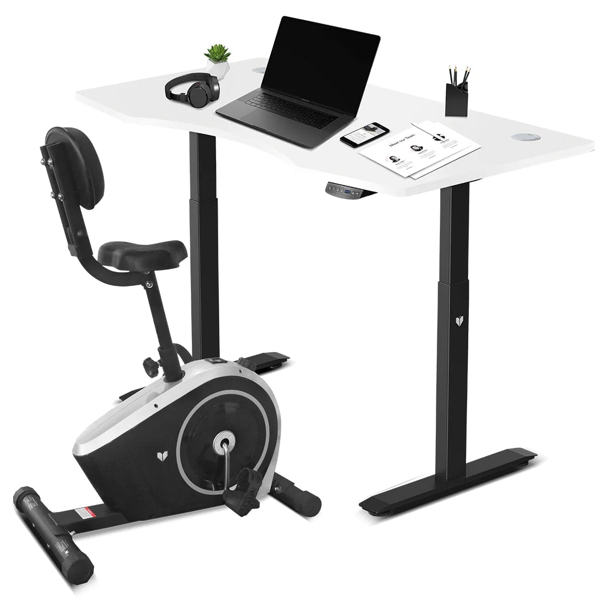 Buy Lifespan Fitness Cyclestation 3 Exercise Bike with ErgoDesk Automatic Standing Desk 150cm in White Black Online Macarthur Fitness Equipment