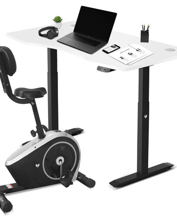 Lifespan Fitness Cyclestation 3 Exercise Bike with ErgoDesk Automatic Standing Desk 150cm in White/Black