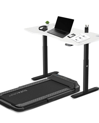 Lifespan Fitness V-FOLD Treadmill with ErgoDesk Automatic Standing Desk 1500mm in White/Black