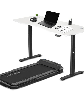 Lifespan Fitness V-FOLD Treadmill with ErgoDesk Automatic Standing Desk 1800mm in White/Black