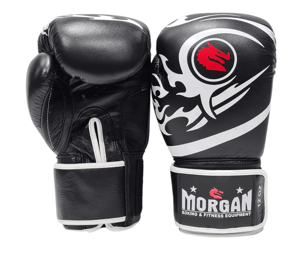 MORGAN ELITE BOXING & MUAY THAI LEATHER GLOVES (8 -12 & 16oz) [12oz Black]