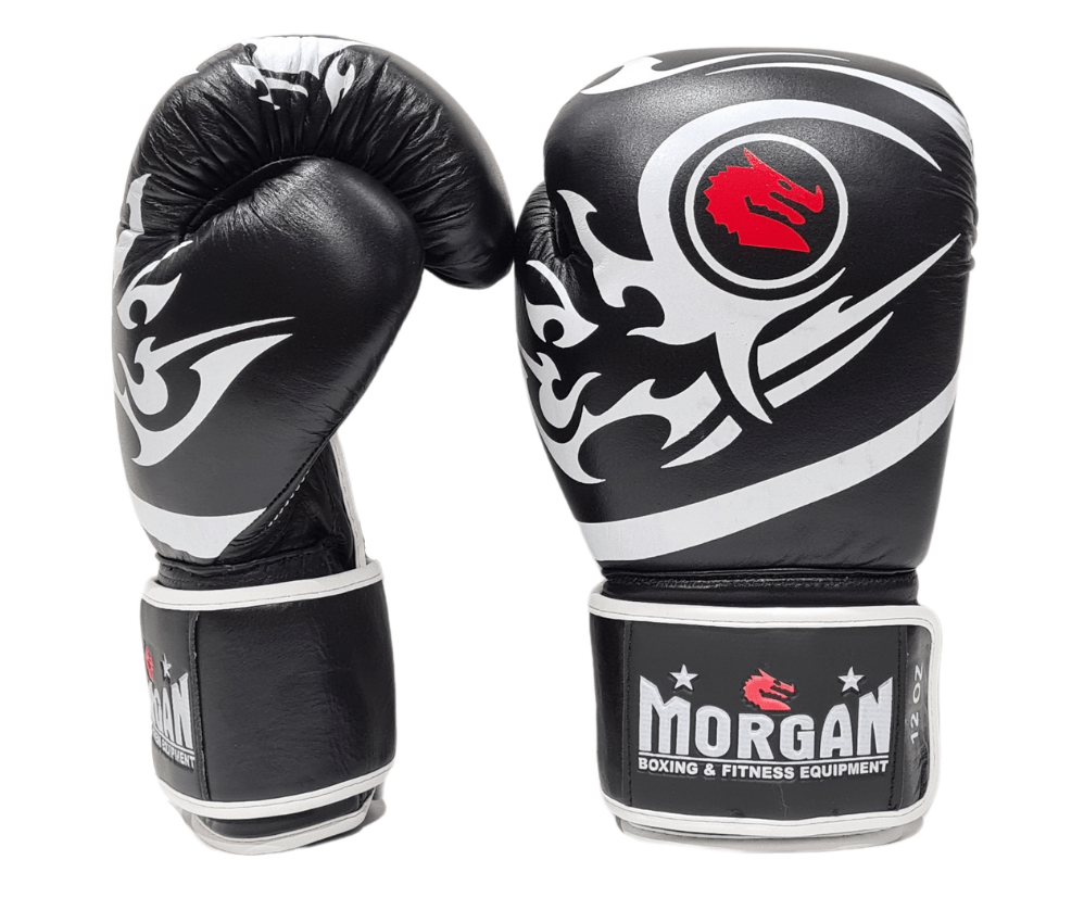 MORGAN ELITE BOXING & MUAY THAI LEATHER GLOVES (8 -12 & 16oz) [12oz Black]