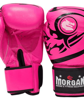 MORGAN ELITE BOXING & MUAY THAI LEATHER GLOVES (8 -12 & 16oz) [12oz Fluro Pink]