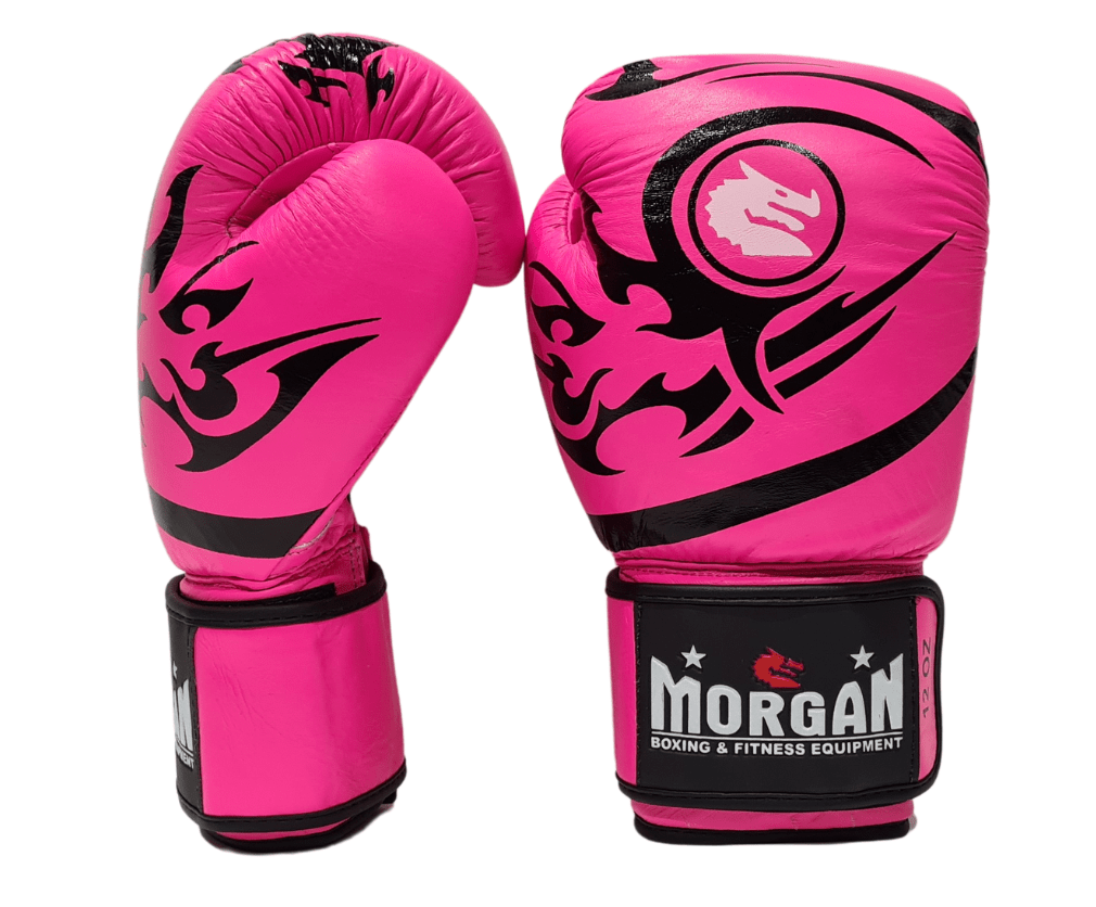 MORGAN ELITE BOXING & MUAY THAI LEATHER GLOVES (8 -12 & 16oz) [12oz Fluro Pink]