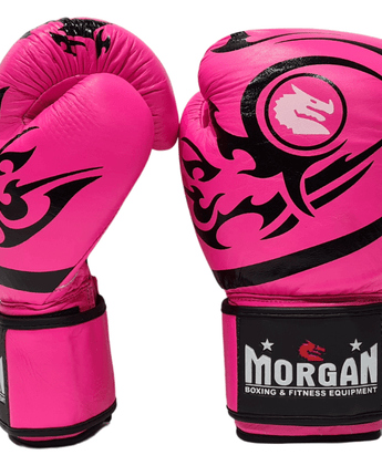 MORGAN ELITE BOXING & MUAY THAI LEATHER GLOVES (8 -12 & 16oz) [12oz Fluro Pink]