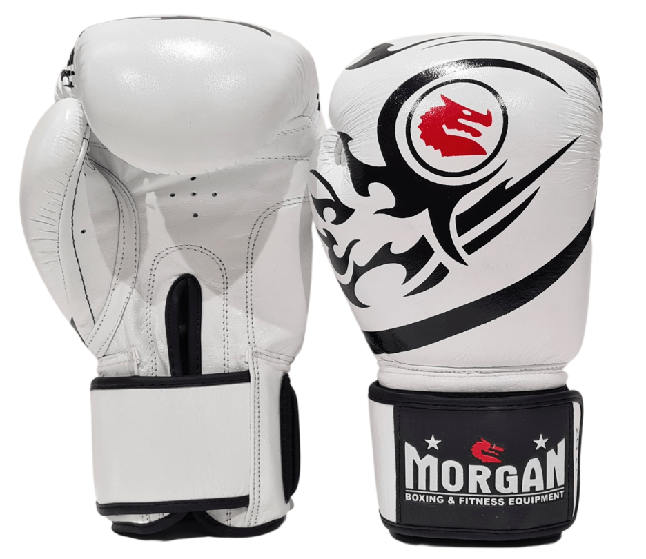 MORGAN ELITE BOXING & MUAY THAI LEATHER GLOVES (8 -12 & 16oz) [12oz White]