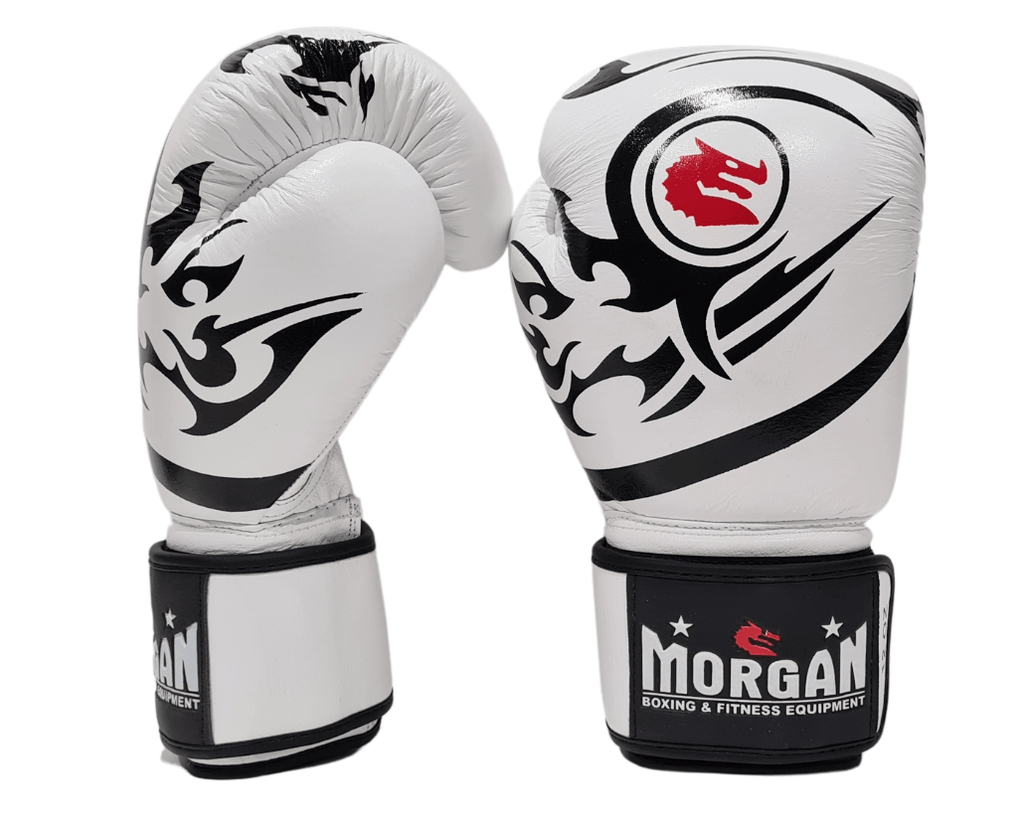 MORGAN ELITE BOXING & MUAY THAI LEATHER GLOVES (8 -12 & 16oz) [12oz White]