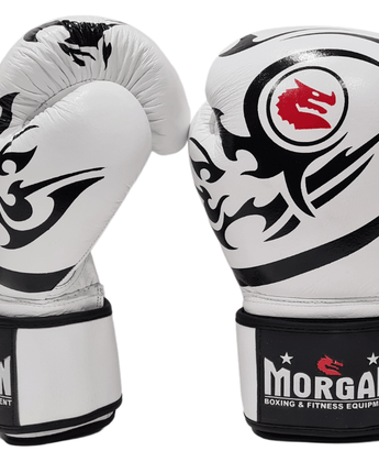 MORGAN ELITE BOXING & MUAY THAI LEATHER GLOVES (8 -12 & 16oz) [12oz White]