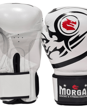 MORGAN ELITE BOXING & MUAY THAI LEATHER GLOVES (8 -12 & 16oz) [12oz White]