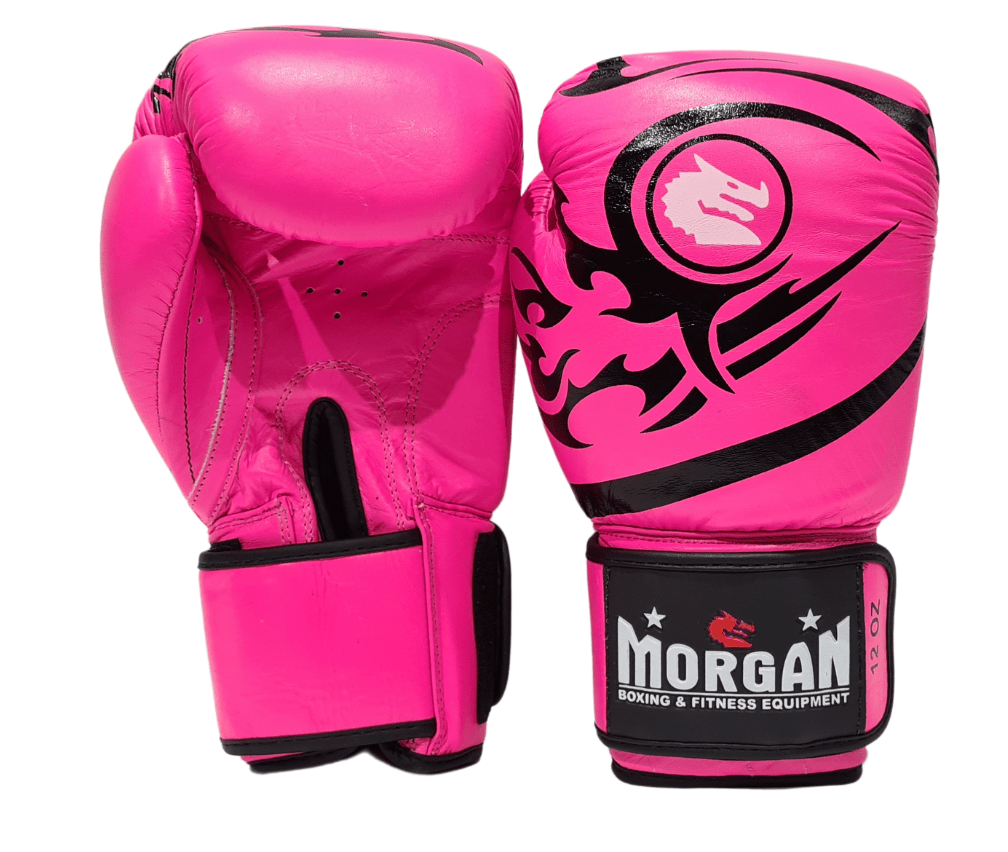 MORGAN ELITE BOXING & MUAY THAI LEATHER GLOVES (8 -12 & 16oz) [8oz  Fluro Pink]